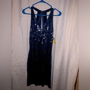 straight from sin city Vegas royal blue sequins cocktail dress vneck pk-a-boo